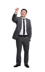 Businessman with marker writing on white background