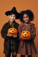 Fototapeta premium An illustration of children wearing a halloween costume , AI Generated