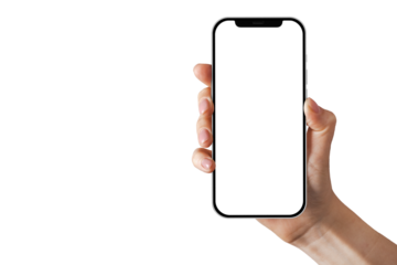 a phone iphone in a hand on a transparent background in PNG format
