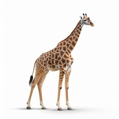 Standing giraffe isolated on a white background, Generative AI