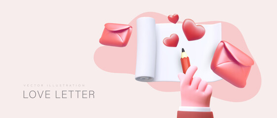 Dating agency. Acquaintance, correspondence, romantic relationships at distance. Love letters. Help in writing letters. Color poster in cute plasticine style. Template with place for text, logo