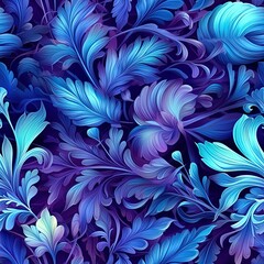 Tile, repetitive, beautiful floral swirls, foliage colorful tile., seamless vintage decor textile. Luminous luxury colors. Generative AI.