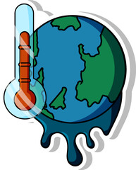 Earth And Thermometer Sticker Vector Illustration