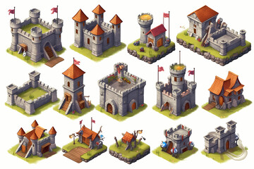 Battlements and Bastions Fantasy game assets - Isometric Vector Illustration 