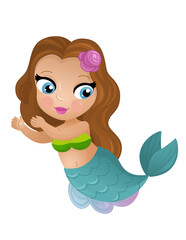 cartoon scene with happy young mermaid swimming isolated illustration for kids