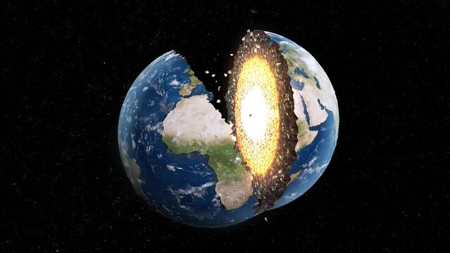 地球がパカッと割れるCG素材 [地球C（アフリカ大陸・ヨーロッパ大陸）インナーコアバージョン] 