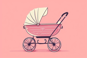 Fototapeta na wymiar Baby carriage on a pink background. Generative AI