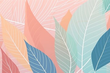Colorful pastel minimalist background with line leaves. Generative AI