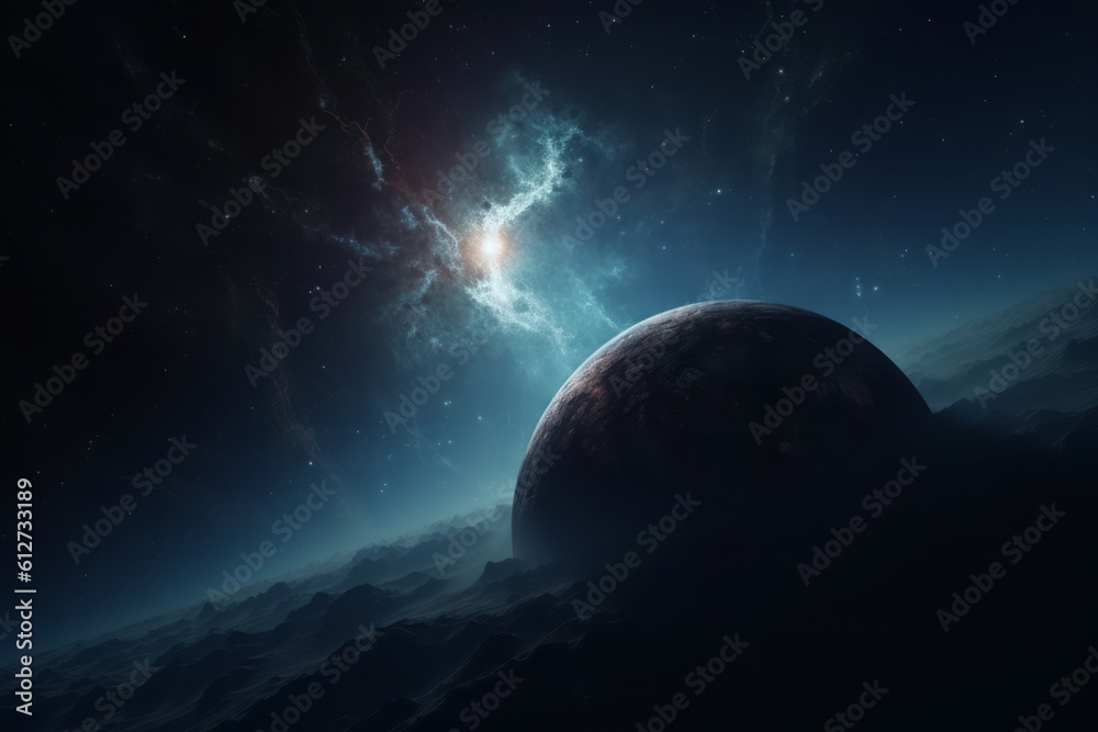 Wall mural planet in space , planet in starry galaxy. generative ai