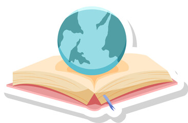 Open Book Sticker With Earth On It Vector Illustration