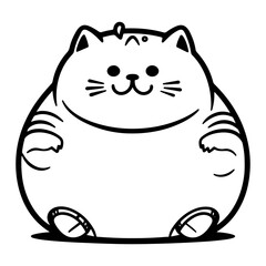 Hand drawn cute Fat Cute, chubby cat outline vector illustration
