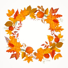 Autumn leaves background. Round leaf frame on a white background. Hello, Autumn. Generative AI
