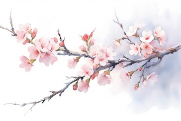 Obraz premium Watercolor of the pink cherry blossom. Generative AI.