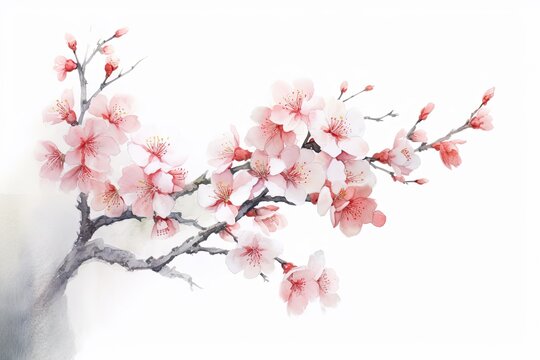 Watercolor of the pink cherry blossom. Generative AI.