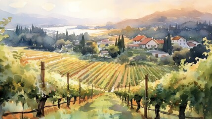 Vineyard watercolor of the world