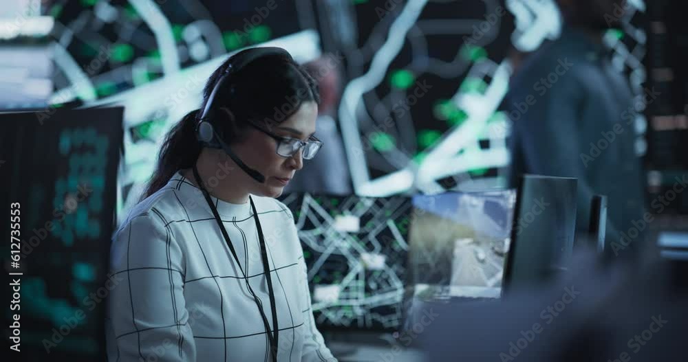 Aufkleber portrait of a female fleet operator working in an office hub for order delivery, control and client 