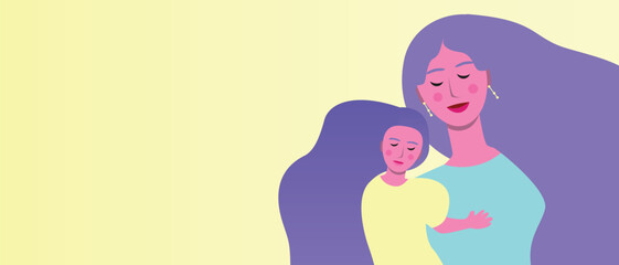 Mom and daughter as copy space template, flat vector stock illustration