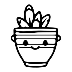 cute flower pot, outline vector illustration