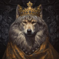 A wolf wearing a golden crown Generative Ai