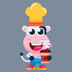 Funny cartoon cow flat design illustration