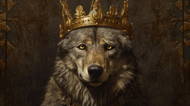 The wolf wearing a gold crown Generative Ai