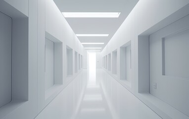 Simplify the modern white office corridor. Generative AI.