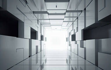 Simplify the modern white office corridor. Generative AI.