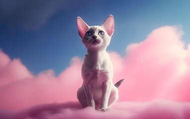 Cat on a pink background. Generative AI.