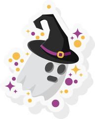 Ghost Sticker With Witch Hat Vector Illustration