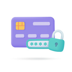 Credit card 3d icon. Online payment cashless society Secure payment by credit card. 3d illustration