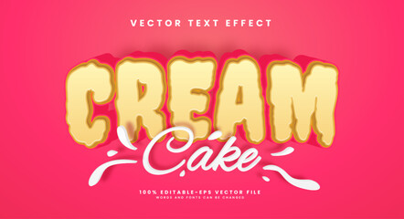 Delicious cream cake 3d editable text style effect. Vector text effect suitable for sweet cake.
