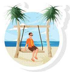 Boy Swing On The Beach Vector Illustration Sticker