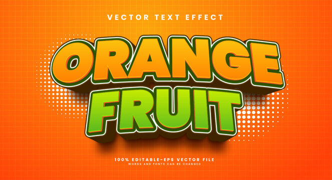 Orange fruit 3d editable vector text style effect.