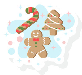 Gingerbread Stickers Various Shapes Vector Illustration