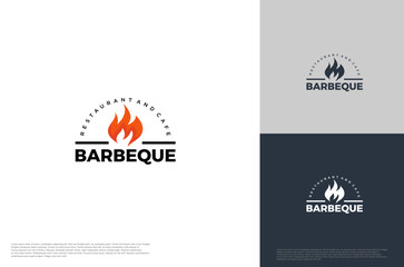 barbecue grilled vector logo template. BBQ, grill food and restaurant icon with fire icon