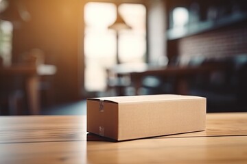 Closeup Delivery Box and Parcel on Table for Online Shopping and Commerce