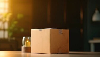 Closeup Delivery Box and Parcel on Table for Online Shopping and Commerce