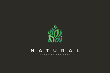 Natural house tree line art logo concept simple design. Vector illustration