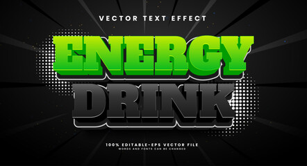 Energy drink 3d editable vector text style effect, with dark color theme.