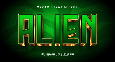 Alien 3d editable vector text effect. Modern concept text effect, with combination green and gold colors.