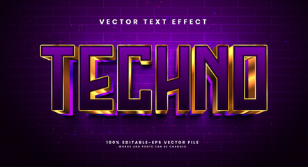 Luxury techno 3d editable vector text effect. Modern concept text effect, with combination purple and gold colors.