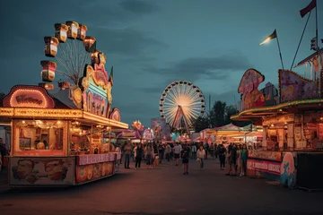 Crédence de cuisine en verre imprimé Parc dattractions colorful summer carnival at dusk