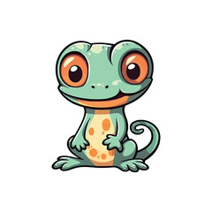 Cheerful Gecko: Lively 2D Illustration Brimming with Reptilian Cuteness