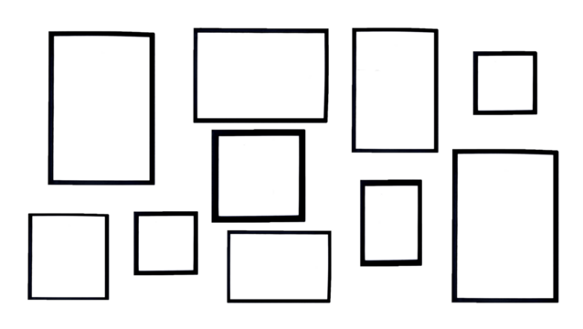 Many black frame isolated on transparent background. Group of mockup object and picture frame for adding text on copy space. png transparency