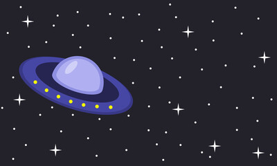 Space and ufo, background, vector. Fying saucer on the background of space.