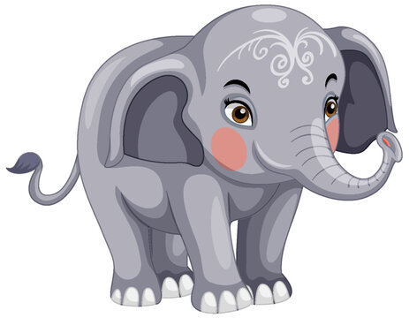Cute elephant with painted face cartoon isolated