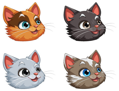 Collection of Cute Cat Heads Vector
