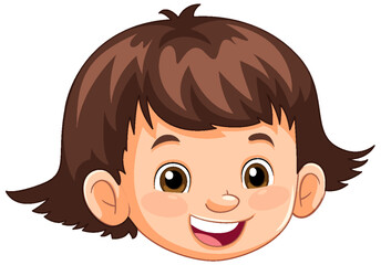 Cute Girl Head with Short Hair Cartoon