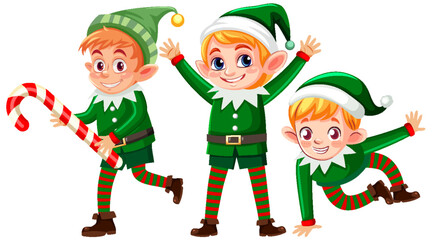 Set of Christmas elfs cartoon character - obrazy, fototapety, plakaty