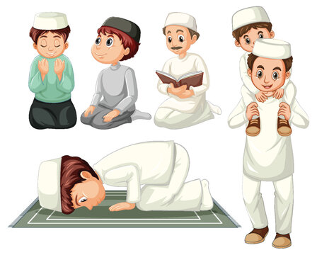 Set of muslim people cartoon character